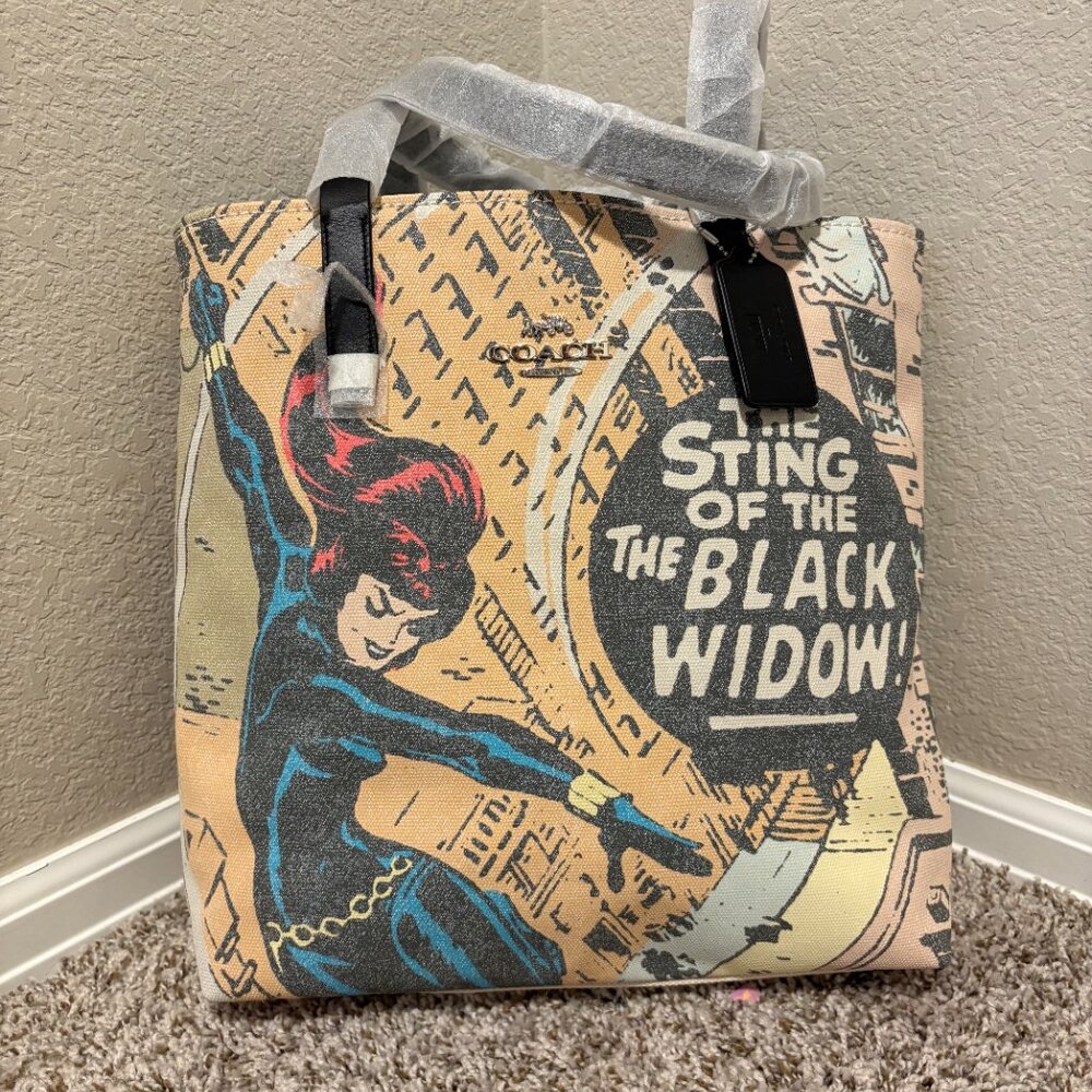 Coach Marvel Tote With Black Widow Print - Picture 5 of 8